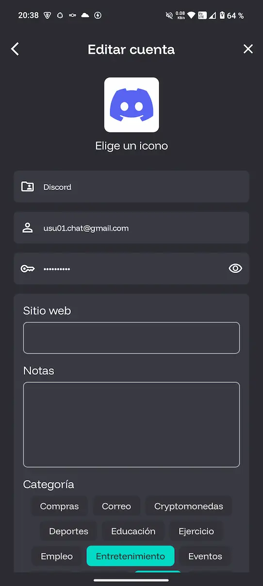 Guardar cuenta